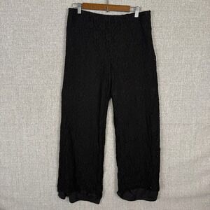 Coldwater Creek Sz P12 Dress Pants Lace Textured Black‎ Wide Leg Floral Fairy